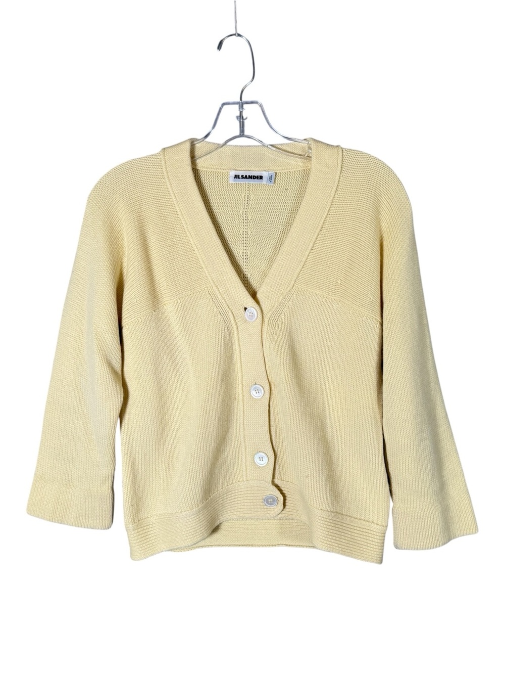 Jil Sander 100% Cashmere Cardigan Sweater Yellow 3/4 Sleeve Luxury 34